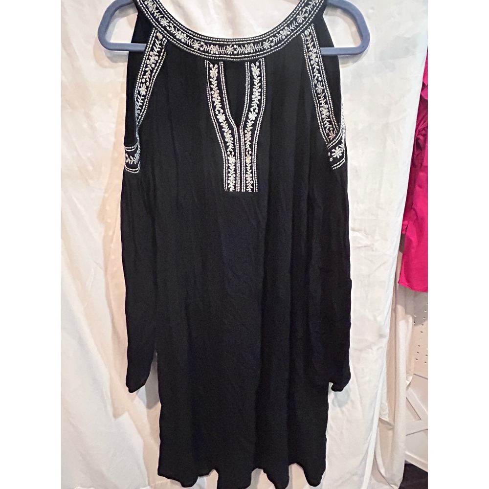 Time and Tru Black Embroidered Cold Shoulder Blouse Dress Large